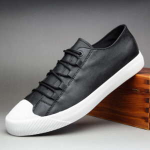 Leather Casual Shoes Korean Breathable Black Lace-up Sneaker Shoes