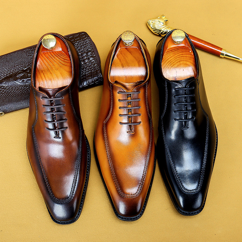 Business Dress Shoes Leather Pointed Scalp Men's Oxford Suit Shoes - Image 3
